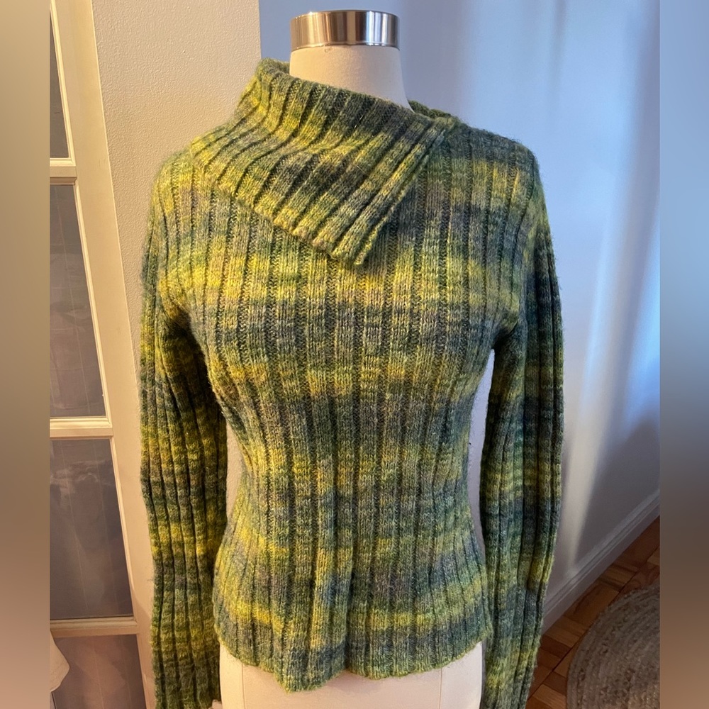 Vintage Early 2000s DKNY Jeans Multicolor Wool Blend Sweater - M - Green